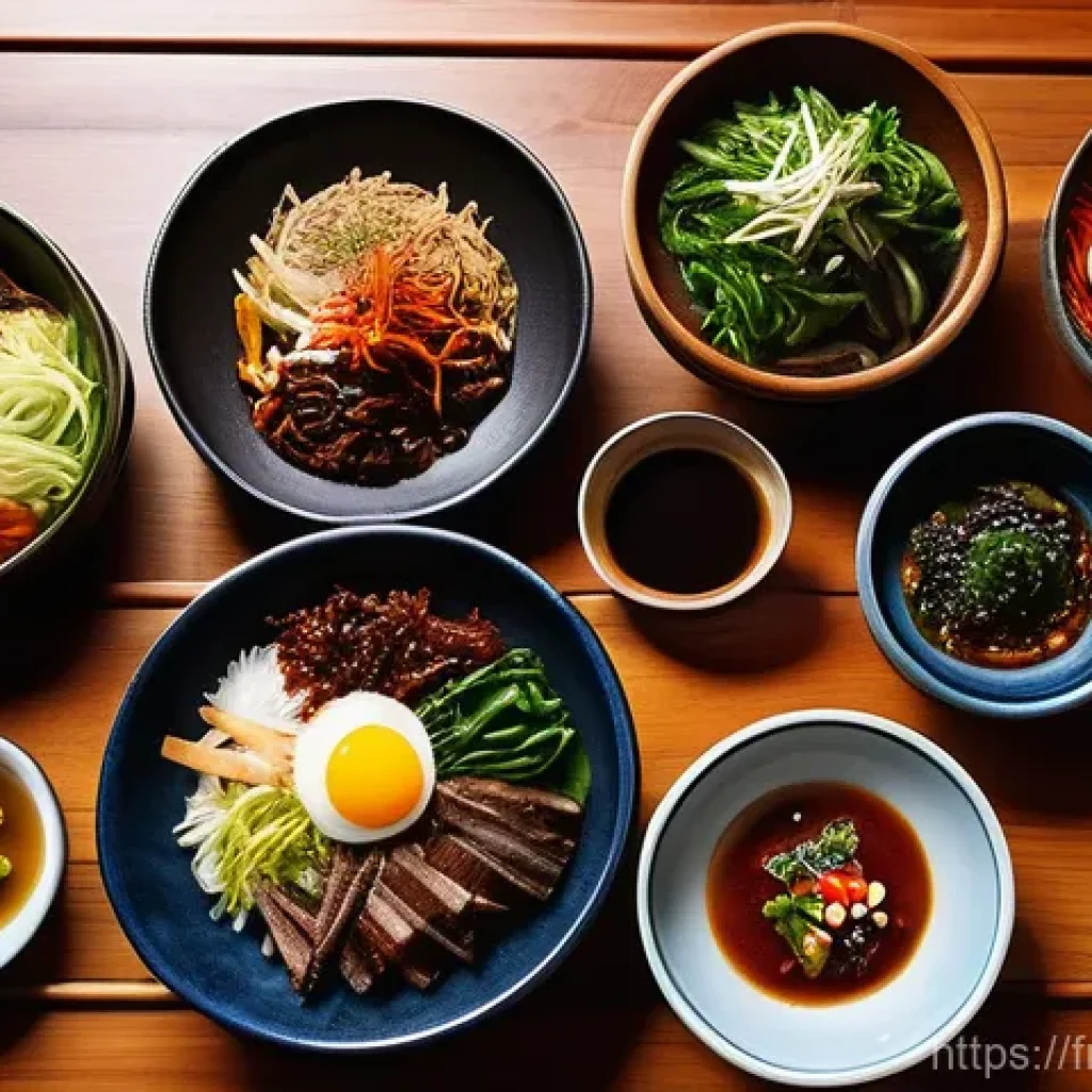 전라도 한옥마을 관광지 - **A vibrant and bountiful Jeollado dining table.** The scene features an abundance of colorful Korea...