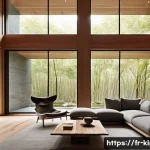 Home 22 한국 전통 주거지와 현대적 해석 - A modern living room interior featuring a harmonious blend of natural wood and stone materials, with...